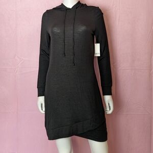 Bar III Black Hooded Long Sleeve Knit Mini Lounge Dress size Medium